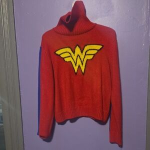 DC Comics Red Turtleneck Sweater with Yellow Wonder Woman Emblem